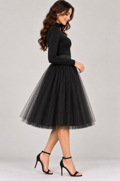 Women’s Black Knee Length Net Skirt | Party & Occasion Wear