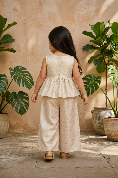 Ivory Gold Peplum Kurta & Palazzo Set