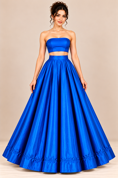 Tilism Glossy Blue Satin Skirt for Women
