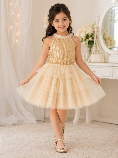 Girls' Gold Sequin Party Dress