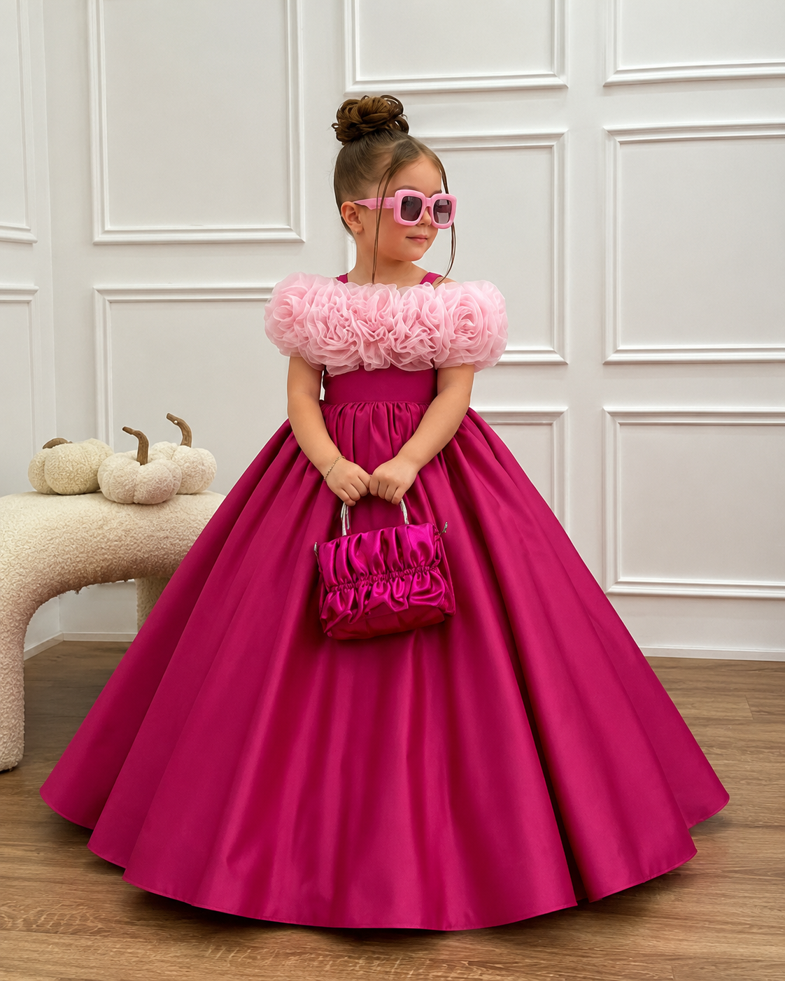 Rosé Bloom Ruffle Princess Ball Gown