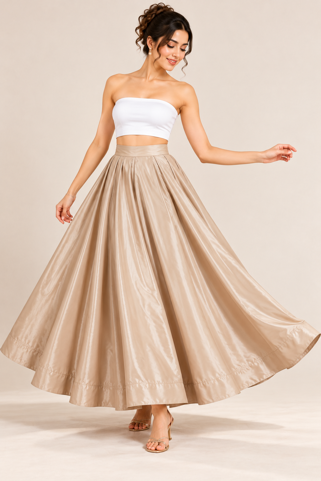 Beige Satin Skirt for Women for Parties and Special Occasions