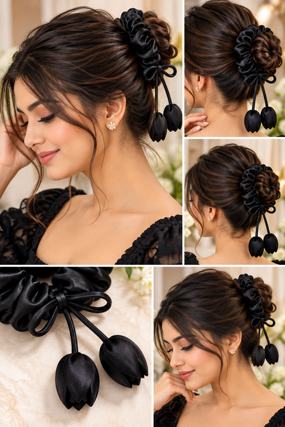 Black Hair Scrunchies Pack of 5 for Women | Everyday Accessories