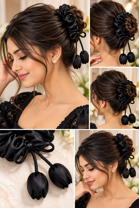 Black Hair Scrunchies Pack of 5 for Women | Everyday Accessories