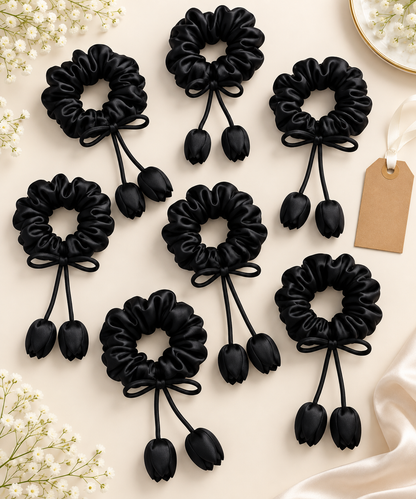 Black Hair Scrunchies Pack of 5 for Women | Everyday Accessories
