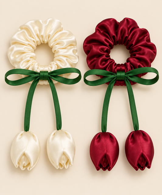 Red & White Scrunchies for Women Pack of 2 | Hair Accessories