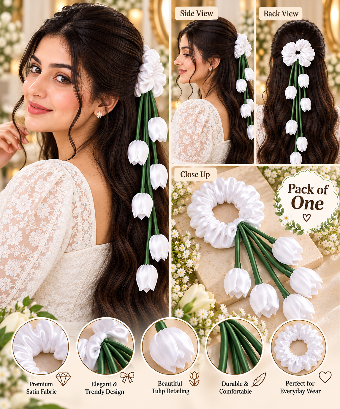 Women’s White Hair Scrunchie | Casual & Stylish Hair Accessory