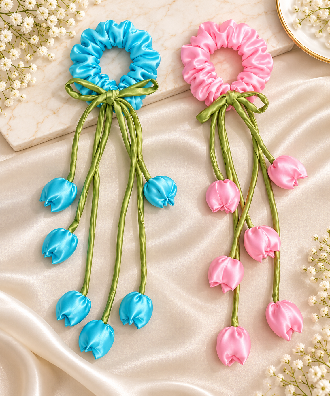 Women’s Pink & Blue Hair Scrunchies Set of 2 | Everyday Accessories