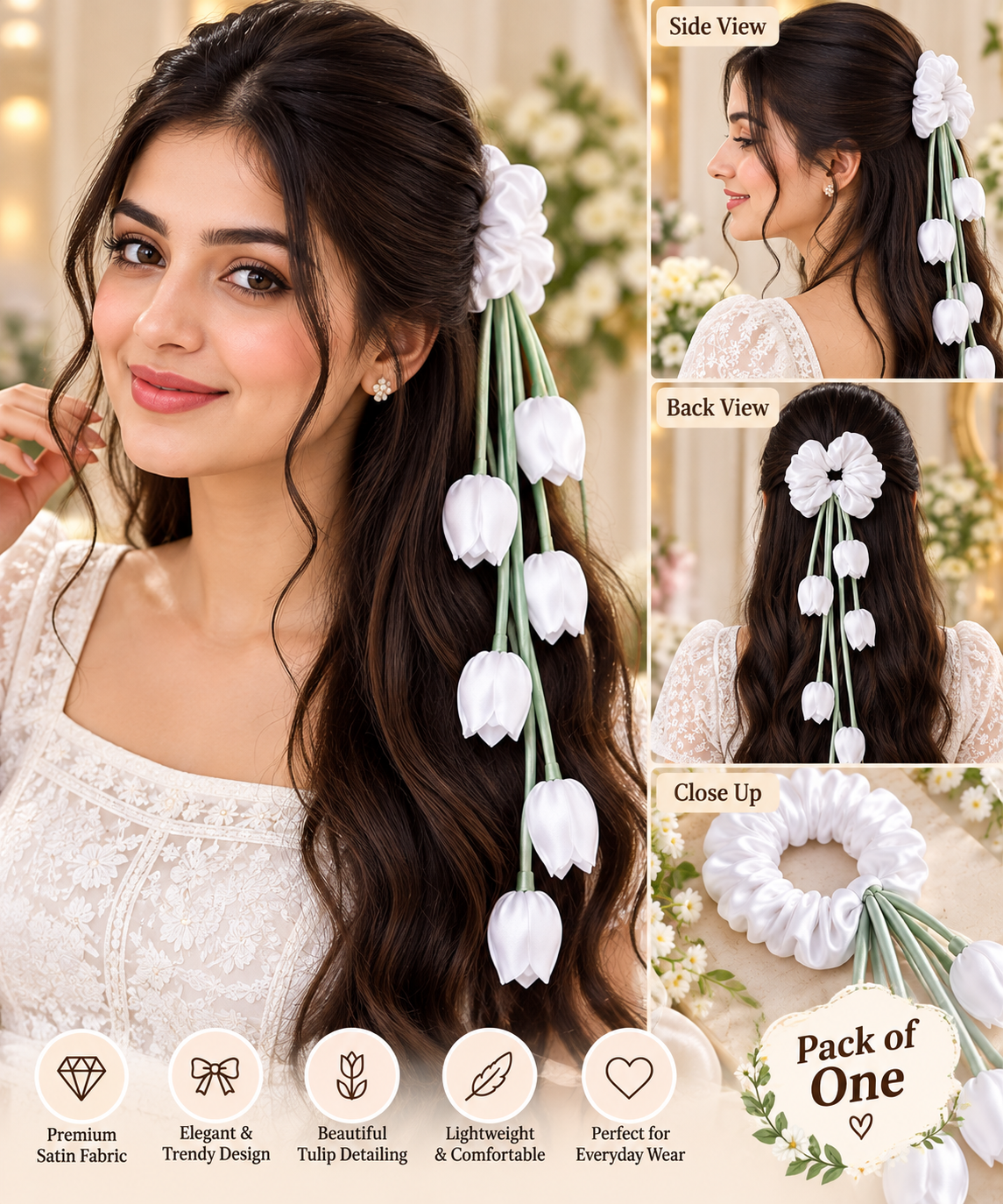 Women’s White Hair Scrunchie | Casual & Stylish Hair Accessory