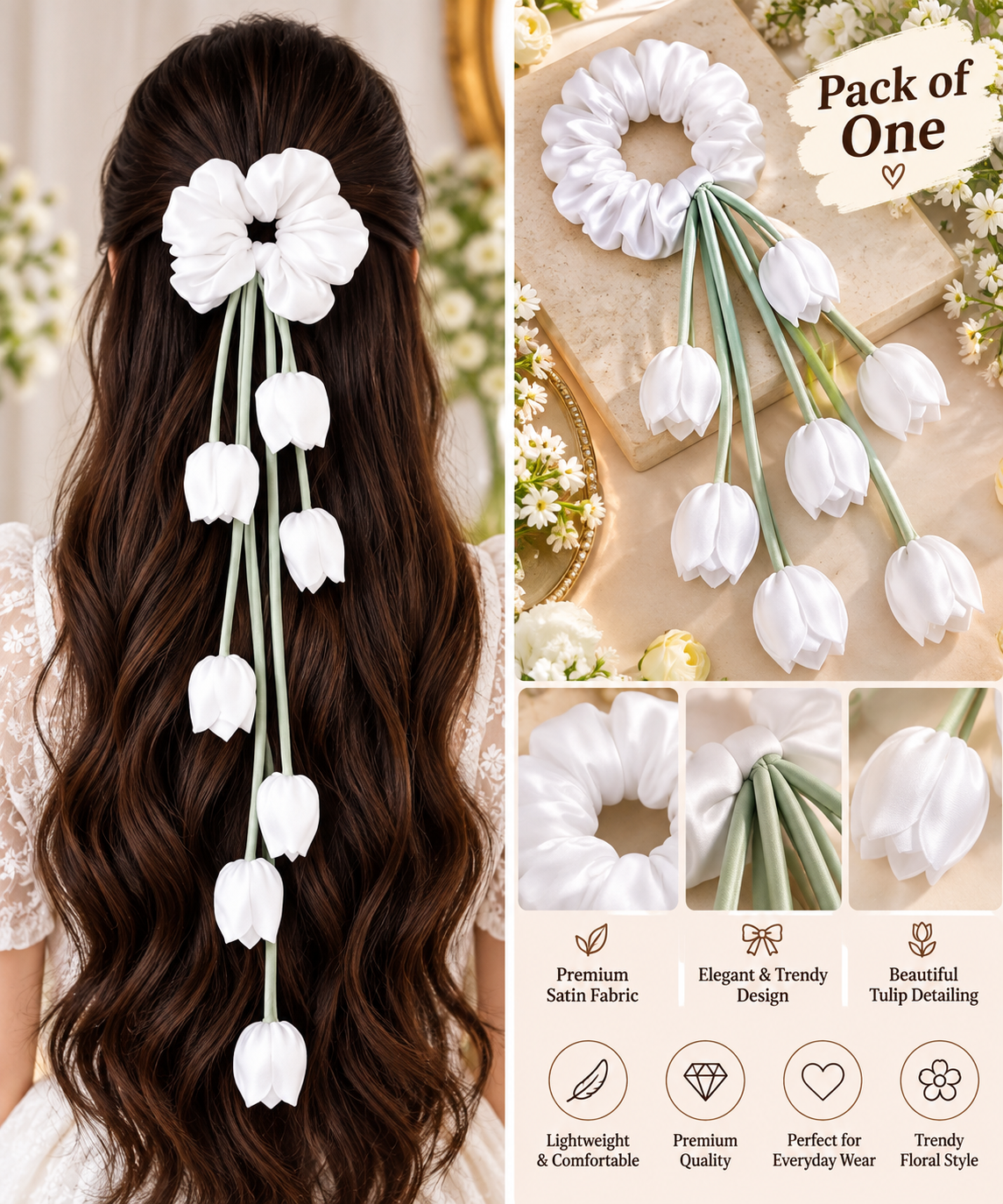 Women’s White Hair Scrunchie | Casual & Stylish Hair Accessory