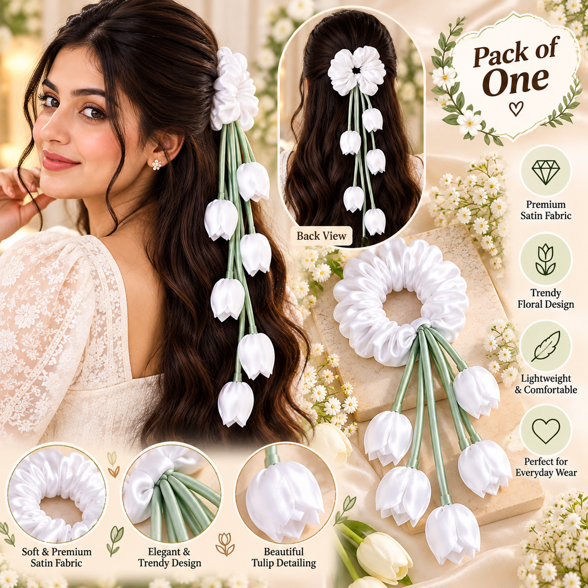 Women’s White Hair Scrunchie | Casual & Stylish Hair Accessory