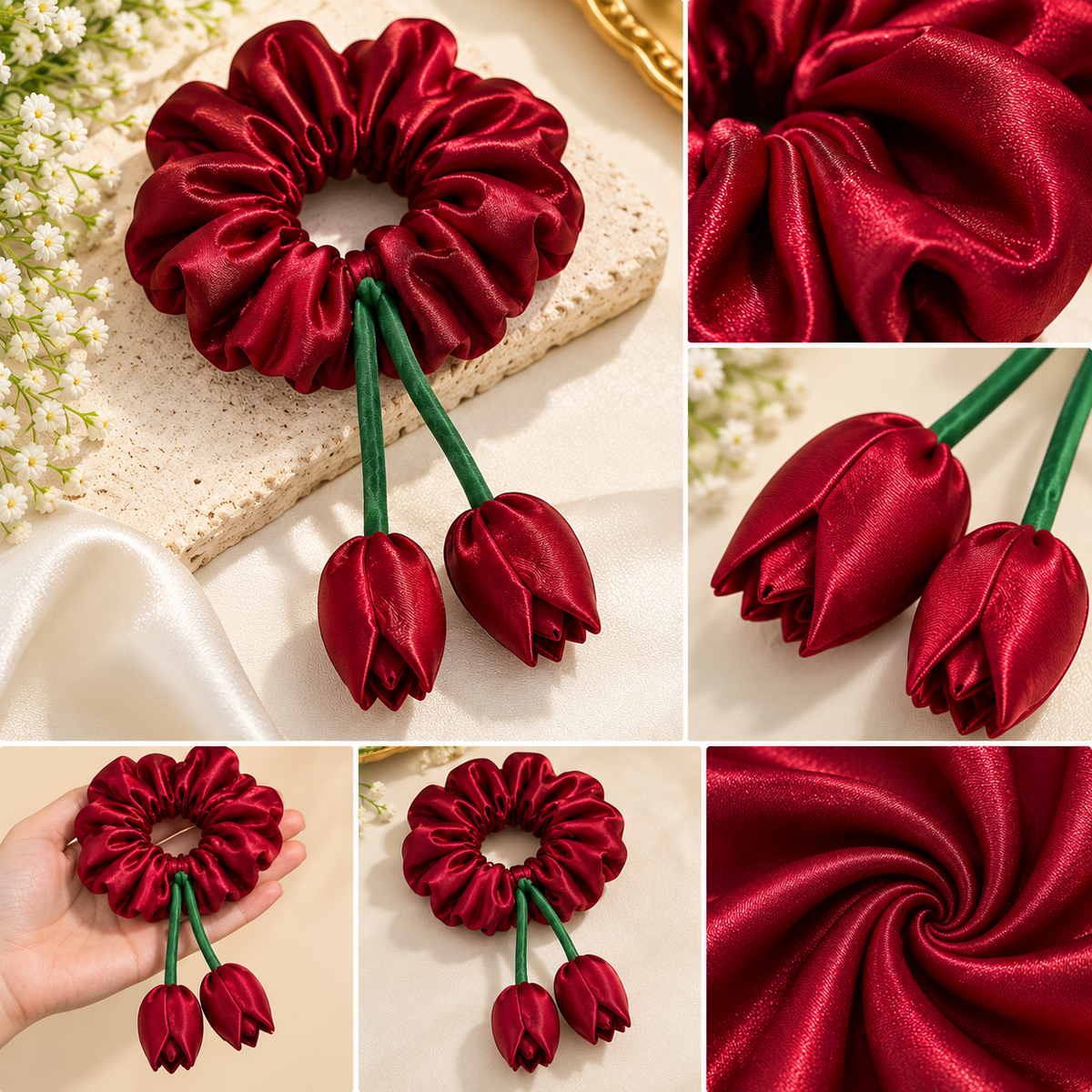 Red & White Scrunchies for Women Pack of 2 | Hair Accessories