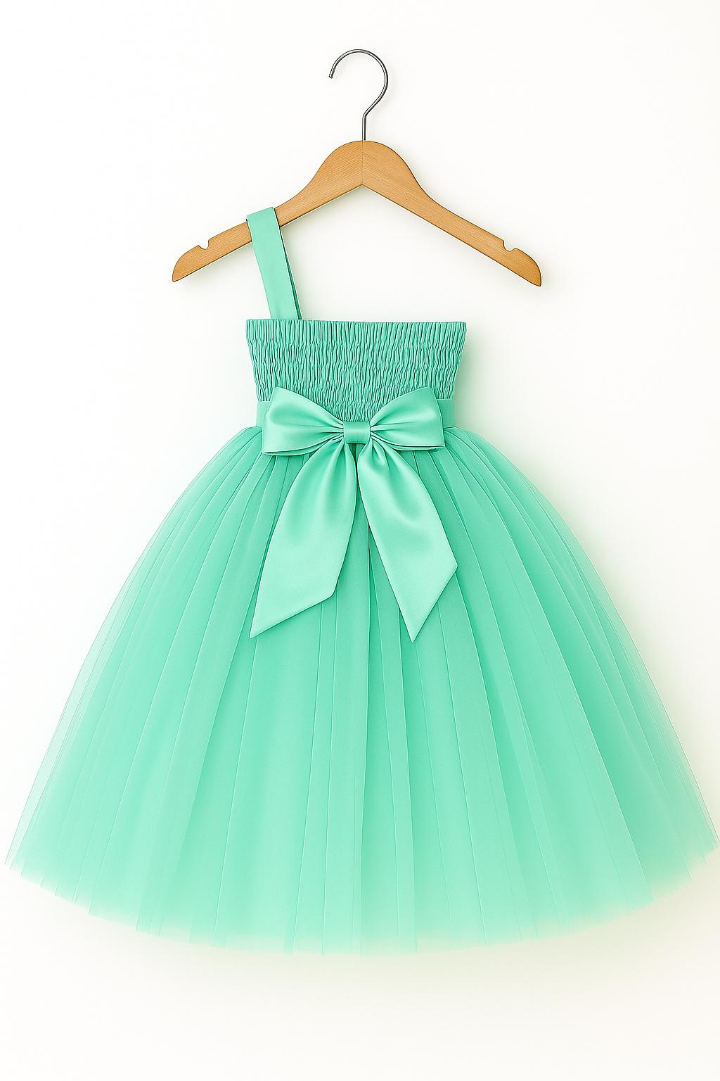 Girls Floral Off Shoulder Net Fit & Flare Dress – Party Wear