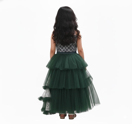 Girls Party Wear Set – Crop Top & Skirt Combo for Kids ( Dark Green )