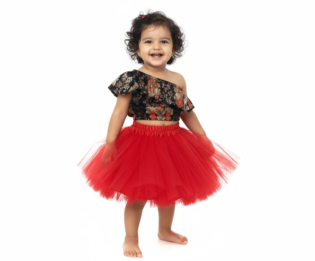 Baby Girl Dress Set – Trendy Top & Skirt for Little Girls red