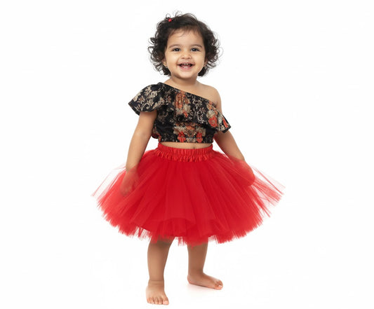 Baby Girl Dress Set – Trendy Top & Skirt for Little Girls red