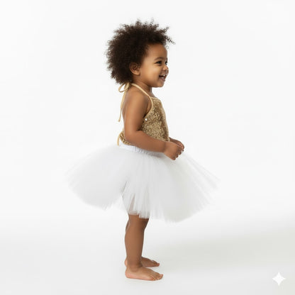 Baby Girl Dress Set – Trendy Top & Skirt for Little Girls golden and white