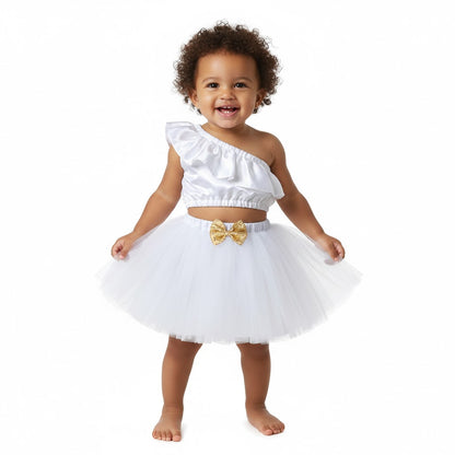 Baby Girl Dress Set – Trendy Top & Skirt for Little Girls white