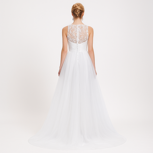 Elegant Women Net Fit & Flare Maxi Dress – Layered Tulle Party & Evening Gown white