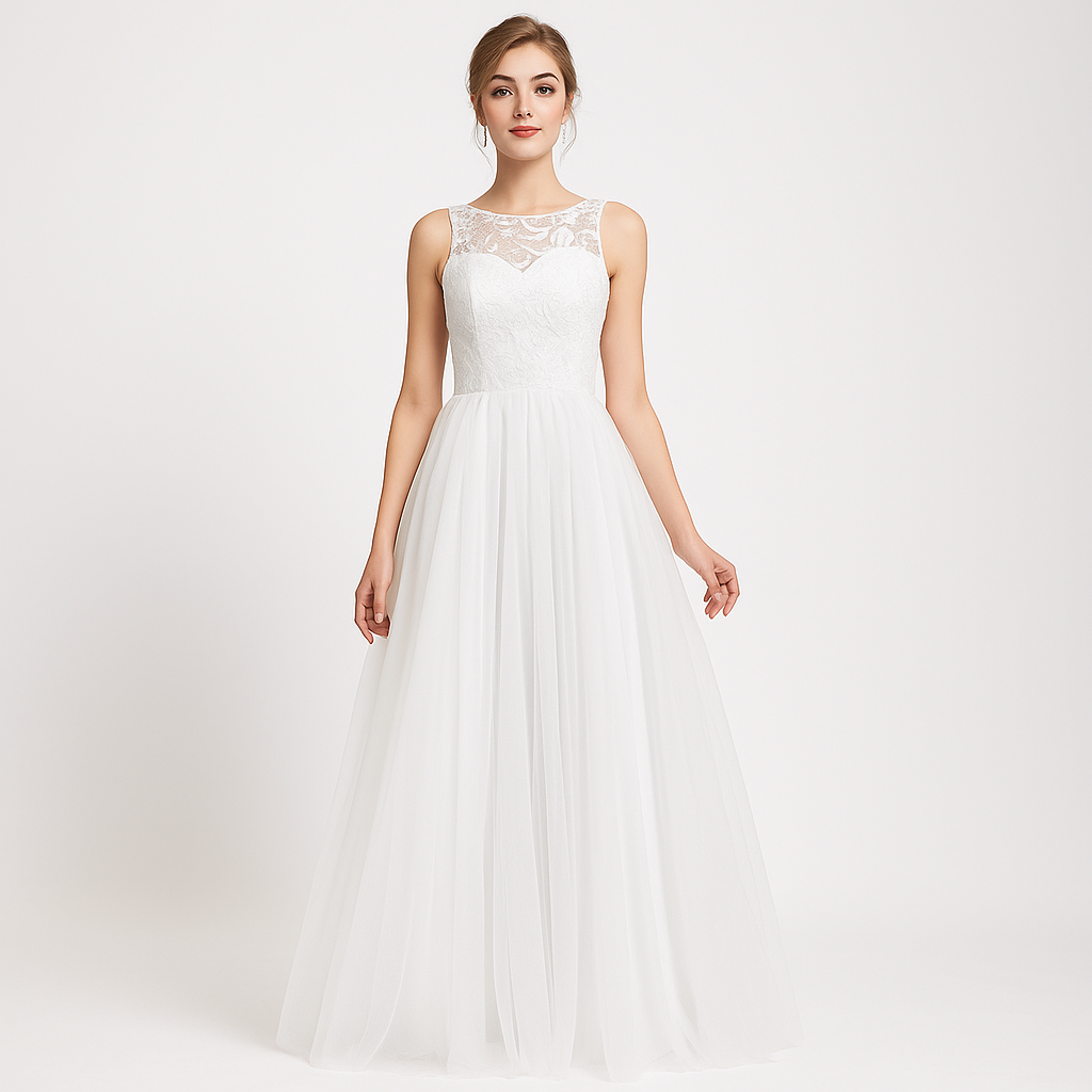 Elegant Women Net Fit & Flare Maxi Dress – Layered Tulle Party & Evening Gown white